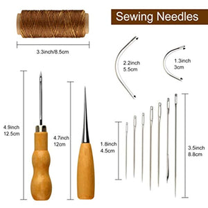 FEPITO - Hilo encerado de piel de 19 piezas de 198 yardas, 6 colores de cuero, cuerda encerada para coser con herramientas de cuero para tapicería de cuero, manualidades de costura - Arteztik