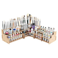 Mezzo - Juego de 3 estantes para pinceles y tubos de pintura para artistas, laminados de grano de madera, soporte de almacenamiento multicapa para pinceles, pinturas al óleo y acrílicas - Arteztik
