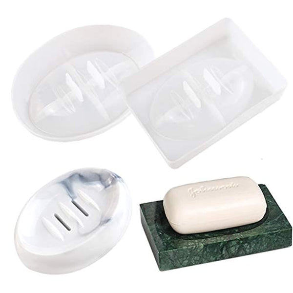 2PCS Silicone Soap Dish Resin Mold Oval/Square Drain Soap Box with Holes Epoxy Resin Casting Mould Home Organizer for Making Jewelry Tray Dishes Storage Indoor Decor Art Supplies Ideal Gift - Arteztik