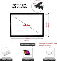 A4 – 4 mm. Caja de luz LED portátil Tracer, luz ajustable Pad para tabla de, LED de alimentación USB luz de Artcraft Tracing calco Copy para dibujo artistas, azul Venture - Arteztik
