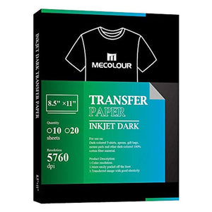 MECOLOR Papel de transferencia de hierro para inyección de tinta, 20 hojas para tela oscura 7.9 x 11.0 in, A4 para camiseta, bolsas, bolsas para cualquier impresora Epson HP Canon sawgrass Inkjet, papel de transferencia de impresión de larga duración para - Arteztik