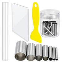 Homgaty Juego de cortadores de arcilla y rodillo de arcilla acrílica, 7 piezas de sangría redonda con forma de círculo, 1 tablero de acrílico de respaldo y raspadores de arcilla para hacer manualidades - Arteztik