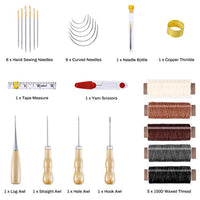 RUIYIQI Kit de herramientas para manualidades de piel, 26 piezas, juego de herramientas de costura a mano, kit de reparación de tapicería con 12 agujas de coser, 5 hilos encerados, cinta métrica y dedal para reparación de cuero (bolsa de transporte inclui - Arteztik
