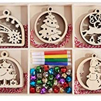 Artmag 50 piezas de adornos colgantes de madera sin terminar para decoraciones de Navidad, 5 estilos DIY rebanadas de madera con agujeros para niños, manualidades, centros de mesa de fiesta y decoraciones colgantes - Arteztik