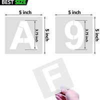 Plantillas de letras reutilizables de plástico para letras y números, 36 plantillas de alfabeto para decoración del hogar, proyectos de bricolaje y manualidades (5.0 in) - Arteztik