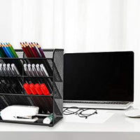 Wellerly Mesh Desk Organizer, Pencil Holder, Office Multi-Functional Desktop Organizer Collection - 9 Compartments with A Storage Rack - Markers Pen Holder for Office School Home Art Supply - Black - Arteztik
