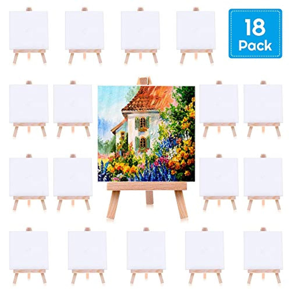 Lienzo de pintura para niños, Cridoz 18 unidades mini lienzo de pintura con caballete de 3.9 x 3.9 in Art Mini lienzo para niños pintura acrílica, color de agua al óleo - Arteztik