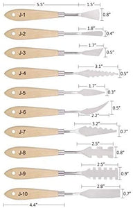 Juego de 14 cuchillos de paleta de acero inoxidable con espátula, accesorios de arte profesional con mango de madera para pintura de aceite o acrílico y mezcla de colores - Arteztik