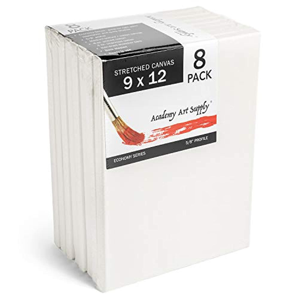 Academy Art Supply - Lienzo en blanco estirado de 9.1 x 11.8 in, paquete de 8 unidades, imprimado, 100% algodón para pintura, pintura acrílica, pintura al óleo y medios de arte húmedos, lienzos para artista - Arteztik