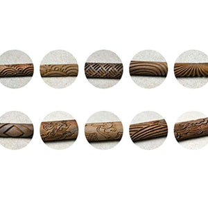 Lzttyee - Juego de 10 rodillos para modelado de arcilla con mango de madera, juego de herramientas de cerámica con varios patrones - Arteztik