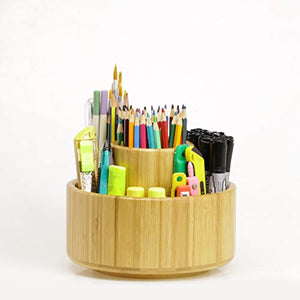 Organizador de escritorio giratorio de bambú, organizador de lápices,  organizador de almacenamiento de escritorio para bolígrafo, lápices de  colores