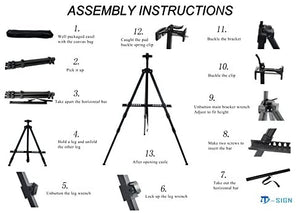 T-SIGN - Caballete de artista reforzado de 66 pulgadas, caballete de metal extrafroso para trípode de aluminio de 53 a 65.4 in, altura ajustable con bolsa portátil para dibujo y visualización de piso/mesa, 2 unidades - Arteztik