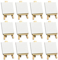 Set de caballetes de lona de 3 x 4 pulgadas de Fixsmith, paquete de 12 unidades, contiene 12 mini lienzos y 12 mini caballetes pequeños, lienzos en blanco estirados y caballetes de madera para pintar, manualidades, dibujo, decoración - Arteztik
