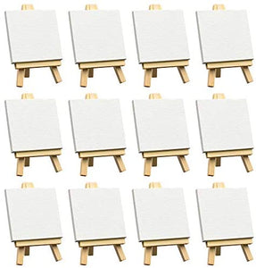 Set de caballete de lona de 3.0 x 3.0 in, tamaño grande, 12 unidades, pequeños paneles de lona blanco estirado y caballetes de madera para pintar manualidades, dibujo, decoración de regalo, proyectos de arte, manualidades, suministros de arte para niños - Arteztik