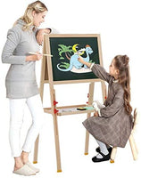 KAVAVO Caballete de madera para niños con letras magnéticas, caballete de pie ajustable, pizarra blanca de dibujo de doble cara, utilizado para la educación temprana. - Arteztik
