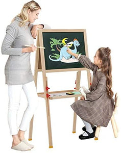Caballete artístico de madera para niños, caballete de doble cara con  pizarra blanca y pizarra, caballete de pie ajustable con accesorios de  pintura