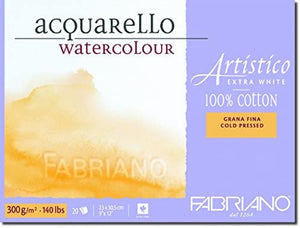 Fabriano Artistico 140 lb Cold Press 20 hojas Bloque 9x12" - Blanco tradicional - Arteztik
