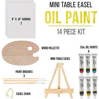 U.S. Art Supply - Juego de pintura al óleo con mini caballete de mesa, pinceles y paleta (14 piezas) - Arteztik