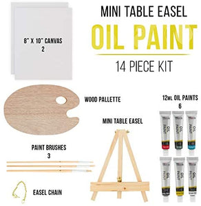 U.S. Art Supply - Juego de pintura al óleo con mini caballete de mesa, pinceles y paleta (14 piezas) - Arteztik