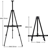 T-SIGN - Caballete de 72 pulgadas de alto, trípode de metal de aluminio, caballete de arte ajustable de 22 a 72 pulgadas, extra resistente para pintura de mesa/piso, dibujo y exhibición con bolsa, paquete de 2 negro - Arteztik