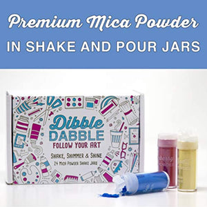 Dibble Dabble Mica Powder 24 tarros de batido de color – Set de 8.47 oz – Polvo de pigmento de mica de grado cosmético para hacer jabón, resina epoxi, brillo de labios, uñas, bombas de baño, limo - Arteztik