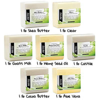 Pifito Melt and Pour Soap Base Sampler (7 lbs) │ Surtido de 7 bases (1lb ea) │ Aceite de semilla de cáñamo, transparente, aloe vera, leche de cabras, manteca de cacao, manteca de karité, castilla │ Suministros de fabricación de jabón de glicerina - Arteztik