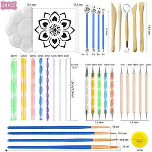 3HART - 38 herramientas de punteado de mandala para pintar rocas, pintura de piedra, punteado de mandala, herramientas de punteado para pintar mandalas, suministros de roca con plantillas y herramientas de escultura de arcilla - Arteztik