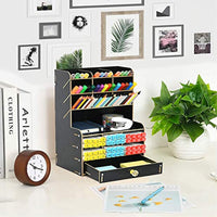 Marbrasse Wooden Pencil Pen Holder, Pen Organizer for Desk, 15 Compartments + Drawer, Desktop Stationary Organizer Caddy, Easy Assembly, Home Office Art Supply Organizer Storage (Black) - Arteztik
