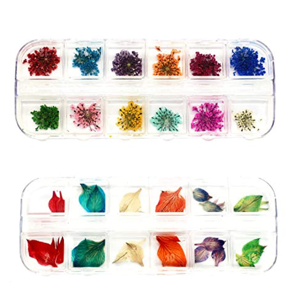 LONG TAO 2 cajas (48 piezas) Mini flores secas naturales y hojas de flores secas para joyería de resina colgante pulsera Scrapbooking Artes y manualidades DIY tarjetas - Arteztik