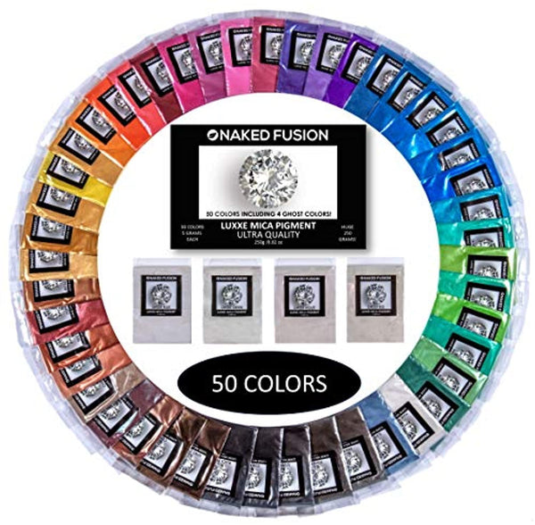 Resina epoxi Color Pigment- Mica Polvo desnudo FUSION-50 Color Set-MEGA 8.82 oz/8.82 0Z. Selección de color fantastico no tóxico para resina epoxi, arte, manualidades, fabricación de jabón, colorante de bombas de baño y limo - Arteztik