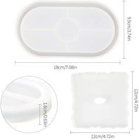 Molde de silicona para posavasos de Coofit, 2 piezas, molde de fundición ovalado, molde de resina epoxi con lentejuelas - Arteztik
