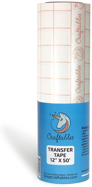 Craftables rollo de cinta de papel de transferencia de vinilo transparente con rejilla de alineación y papel de fácil liberación | 12 pulgadas x 25 pies cinta de aplicación para camuflaje, crickut, calcomanías de vinilo, letreros, ventanas, pegatinas - Arteztik