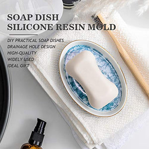 2PCS Silicone Soap Dish Resin Mold Oval/Square Drain Soap Box with Holes Epoxy Resin Casting Mould Home Organizer for Making Jewelry Tray Dishes Storage Indoor Decor Art Supplies Ideal Gift - Arteztik