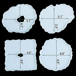Bandeja de resina para posavasos, juego de 4 moldes de resina de silicona para hacer posavasos de geoda, con copos metálicos de 1.41 oz - Arteztik
