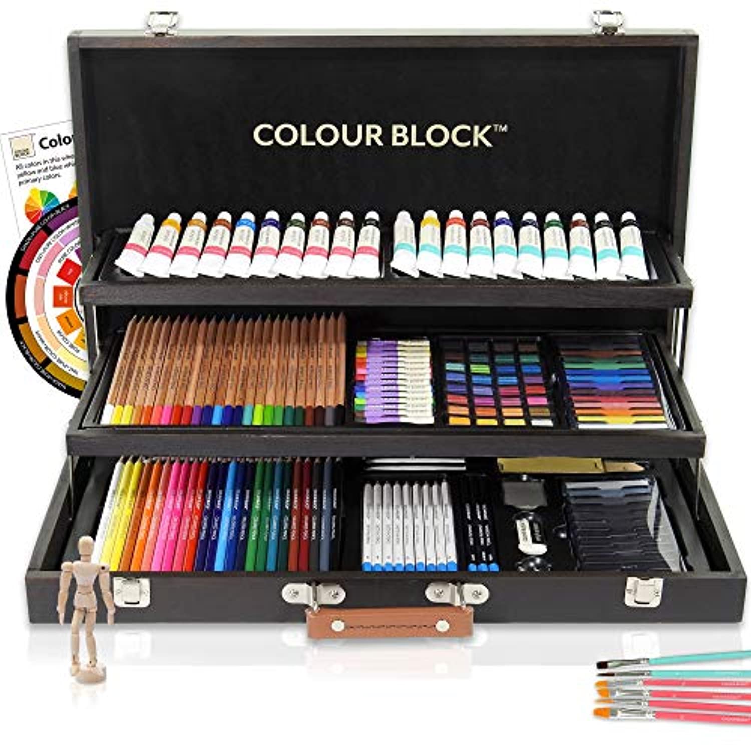 Colour BLOCK - Juego de arte de técnica mixta de 181 piezas en estuche de  madera - Pasteles suaves y al óleo, pinturas acrílicas y de acuarela