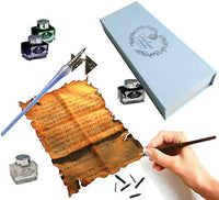 Daveliou - Juego de bolígrafos de caligrafía, 17 piezas, cristal azul y bolígrafos de madera, 10 plumas y 4 tintas, control superior - Arteztik

