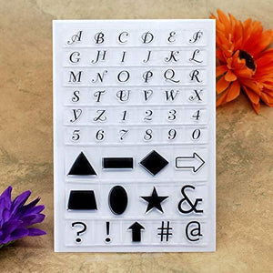 Kwan Crafts 4 hojas de diferentes estilos de alfabeto inglés, carcasa inferior con número de geometría, sellos transparentes para hacer tarjetas, decoración y bricolaje, álbumes de recortes - Arteztik