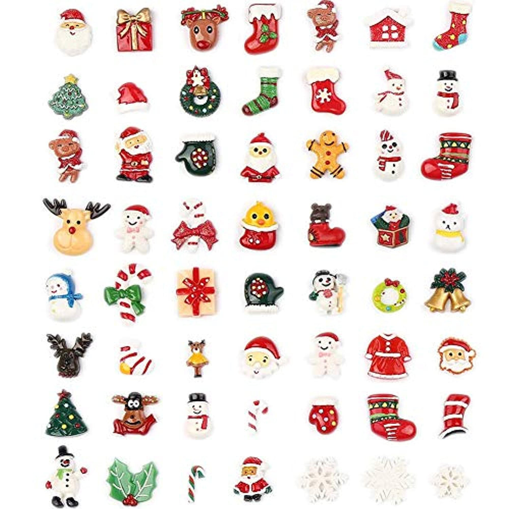 100 piezas de Navidad rebanadas de resina Slime Charms Surtido Botón Santa muñeco de nieve árbol Bell ciervos para hacer manualidades, adorno Scrapbooking DIY manualidades - Arteztik