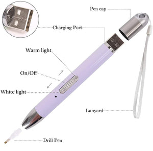 HOHOTIME - Pluma de taladro LED con luz de diamante 5D con 2 modos de luz, cabezales de pluma, estuche de almacenamiento para manualidades - Arteztik