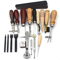 Juego de 18 herramientas de punzonado de cuero para manualidades, para manualidades, costura de tallado, costura de trabajo - Arteztik
