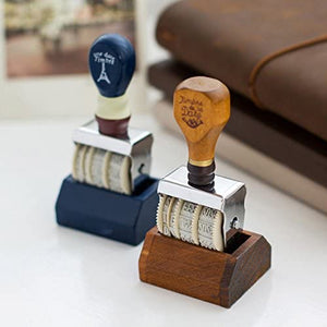 home-organizer Tech Retro rodillo sello de fecha, sellos de goma para hacer tarjeta de DIY Craft Happy planificador Scrapbooking Suministros, Madera, Azul, S - Arteztik