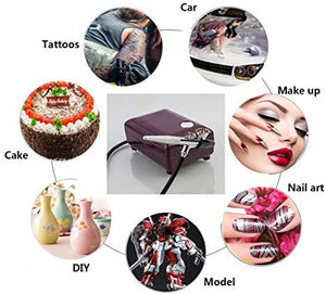 Youteo - Kit de aerógrafo de acción única con mini compresor de aire para decoración de tartas, maquillaje, diseño de uñas, tatuaje, pintura de modelos - Arteztik