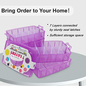 7 Layers Stackable Storage Container, 70 Adjustable Compartments (Purple) Stackable Storage Container, Perfect for Kids Toys, Art Crafts, Jewelry, Supplies, Mini Case & Letter Sticker Included - Arteztik