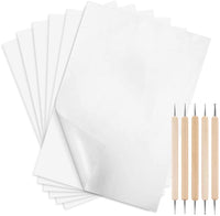 100 unidades de papel de transferencia de carbono con 5 unidades de herramientas para repujado de 11.7 x 8.3 pulgadas, papel de copia para trazar patrón en papel de madera, tela de lona (blanco) - Arteztik
