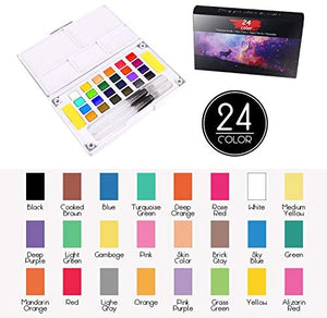 Kits de pintura de acuarela para niños, kits de pintura de colores premium, conjuntos de pintura profesional con 2 pinceles de acuarela, paleta, y estuche de almacenamiento, suministros de arte para pintar regalos para adultos, adolescentes (24 colores) - Arteztik