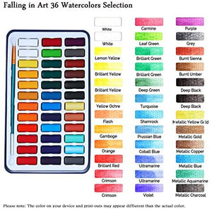 Juego de pintura de acuarela Falling in Art, 36 tartas de agua con cepillo de agua y almohadilla de papel - Arteztik
