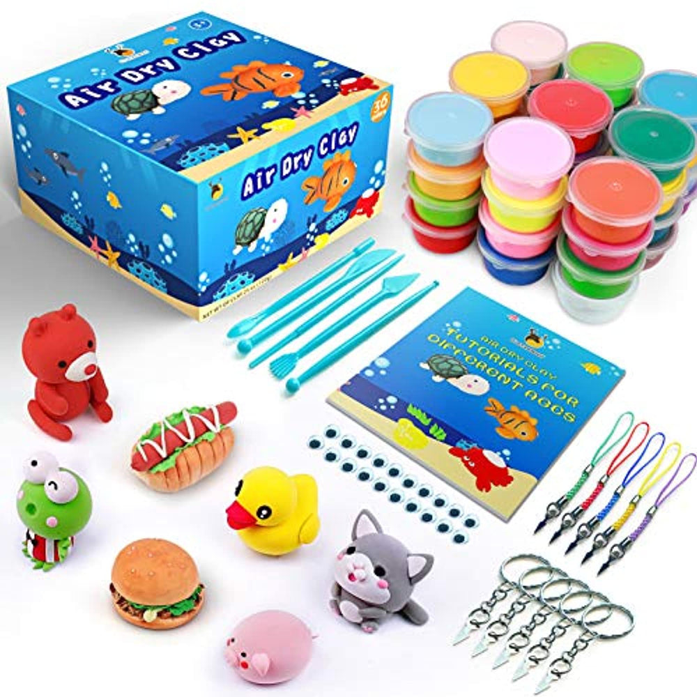 Cutedeer 36 Colors Air Dry Clay Kit for Kids, Magic Modeling Clay Ultra Light Clay with Sculpting Tools, Accessories & Tutorial Book, Arts Crafts Gift for Boys Girls & Students - Arteztik