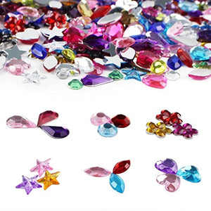 JPSOR paquete de 600 gemas planas de acrílico vidriante para decoración, 6 formas, de 6 a 13 mm, con pinzas y bolsa - Arteztik