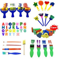 Lumsburry 59 esponjas de aprendizaje temprano para niños, kit de mini pinceles de pintura con 26 alfabetos ingleses, herramientas de dibujo (con delantal y caja) - Arteztik