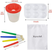 XoreArt - Juego de 4 vasos de pintura a prueba de derrames con 4 cepillos de pintura y 2 bandejas para palés de pintura - Arteztik
